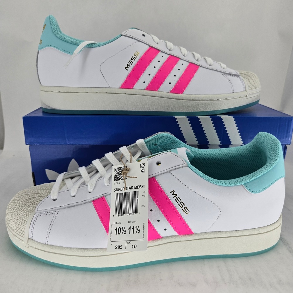 Adidas Superstar Messi White Pink Teal Men 10.5 Women 11.5 JR1979 Shell Toe New